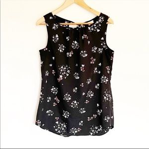 Cabi Misty Floral Black Tie Neck Sleeveless Tunic Top - small